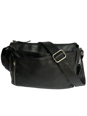 Y2K Genuine Leather Crossbody Bag Black Minimalist Utility Purse
